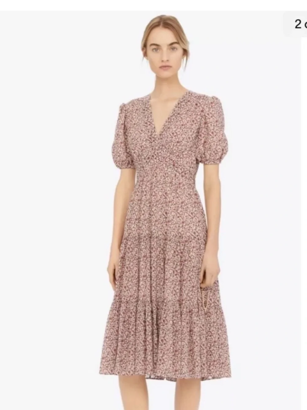 Tory Burch Floral Silk Cotton Midi Dress Pockets Puff Sleeve Lined Size 6